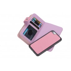 iPhone 6 6s Plus 5.5 - 2 in 1 PU Leather Flip Zipper Wallet Protective Cover Case with Wrist Strap - Pink